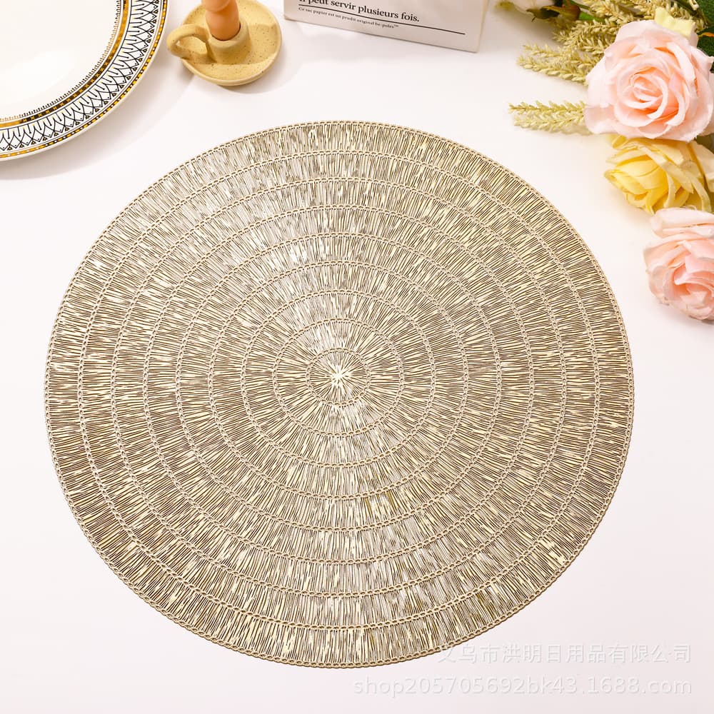 Random Yarn Round Placemat, Gold Foil Decorative Mat, Hotel Restaurant Bowl and Plate Mat, PVC Western Placemat, Coffee Mat, Coffee Table Mat