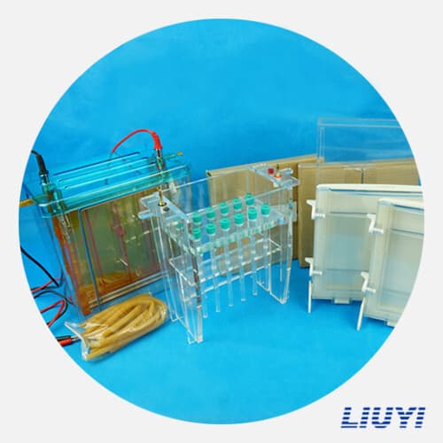 Integrated two-dimensional electrophoresis apparatus, model DYCZ-26C, Beijing Liuyi, high transparency polycarbonate injection molding.