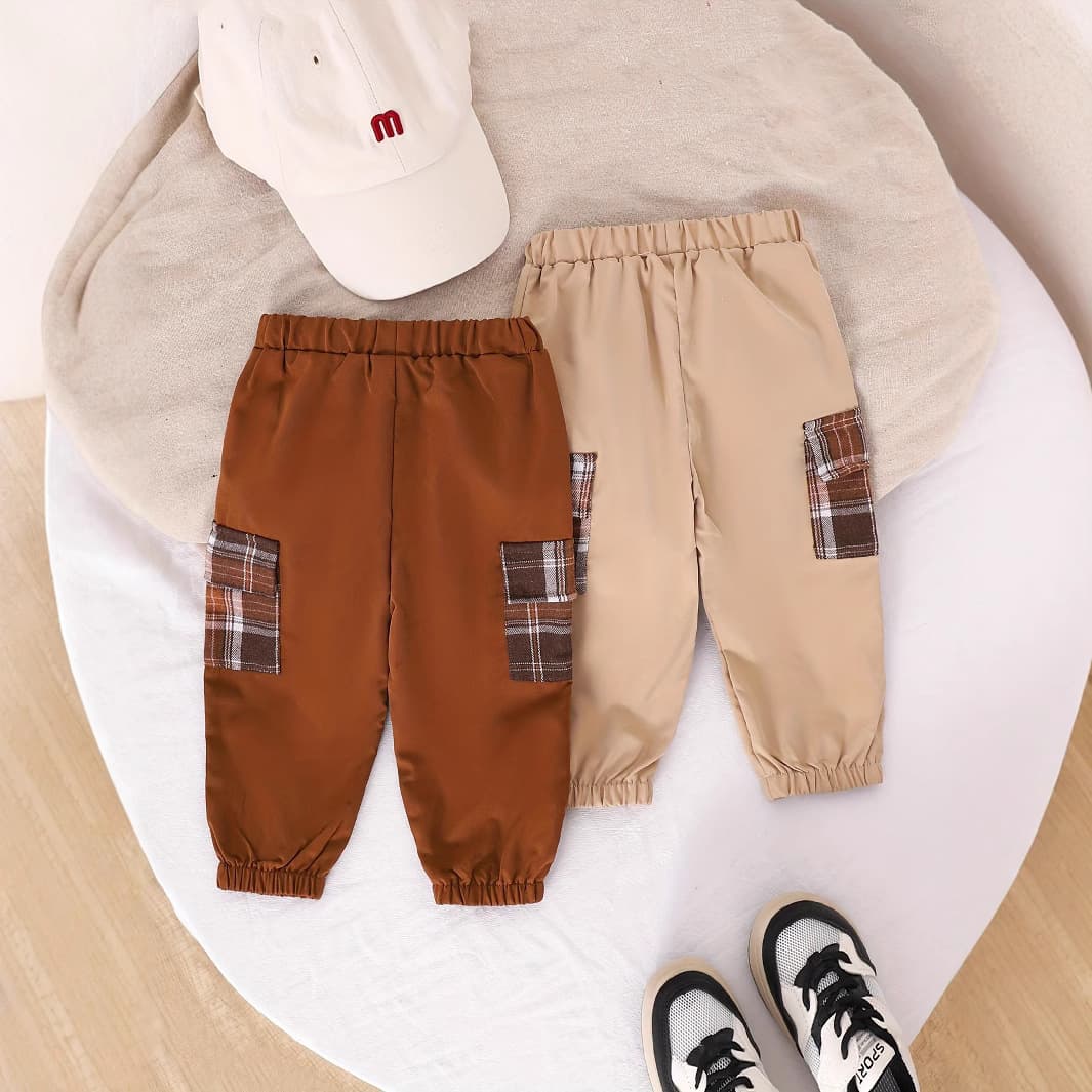 2024 New European and American Two-Piece Baby Boy Elastic Waist Cargo Pocket Jogger Pants All Seasons