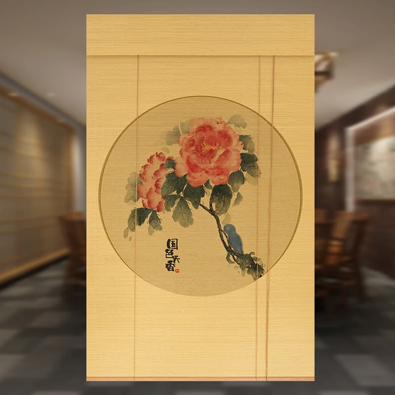 New Chinese Style Pattern Bamboo Roller Blind Printed Decorative Bamboo Curtain Partition Bamboo Roller Blind