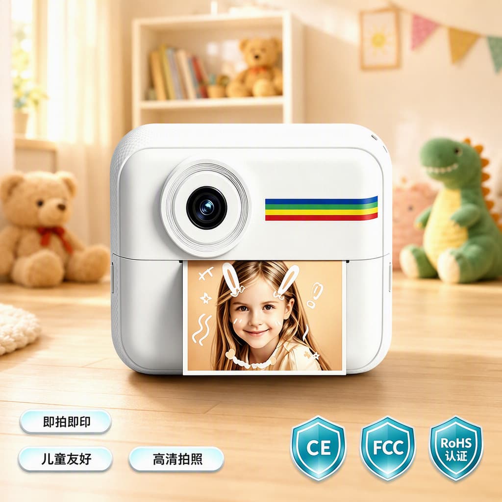 Cross-border children's instant camera prints high-definition dual-camera photos and videos in real time, a small instant camera