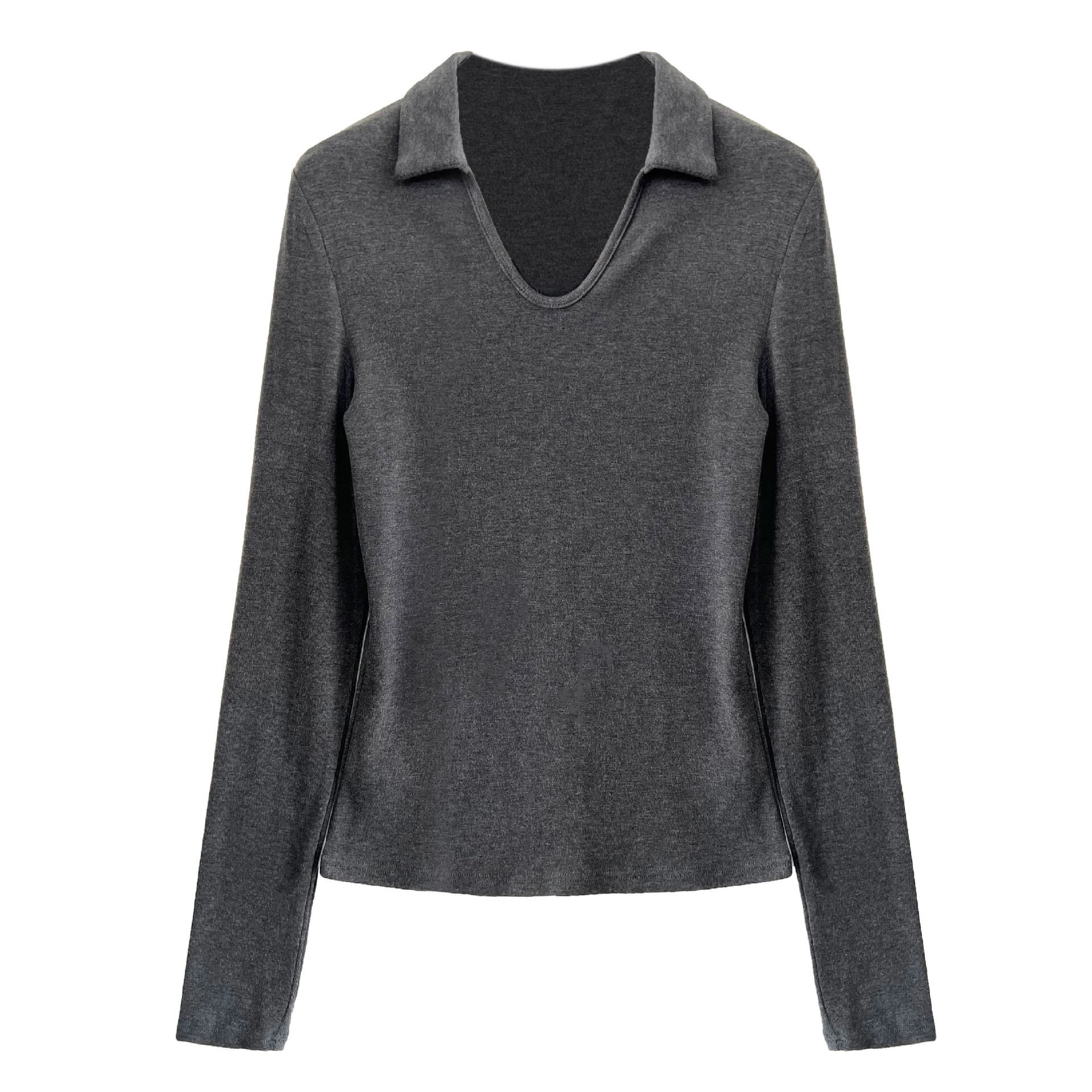 Casual and Versatile Slim V-Neck High-Bottom Slimming Look Bottoming Shirt for Women Autum New Design Small Lapel Top 2062