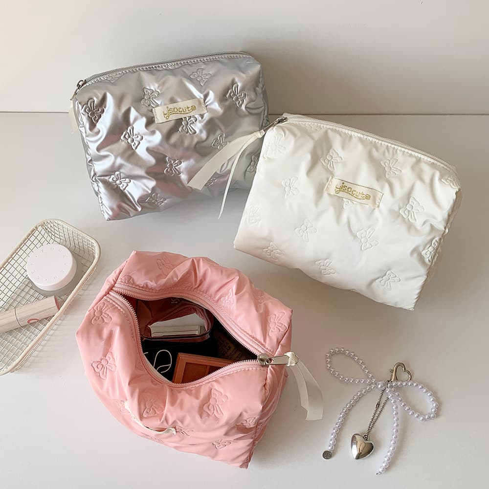 Korean Style High-Value Butterfly Cosmetic Bag Simple Solid Color Ultrasonic Embossed Skin Care Storage Bag Travel Wash Bag