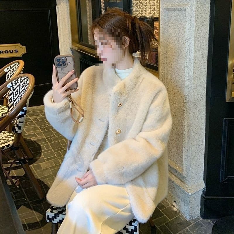 Small Fragrance Style Stand Collar Imitation Mink Fur Women's Winter New Style Sense Top Furry Coat
