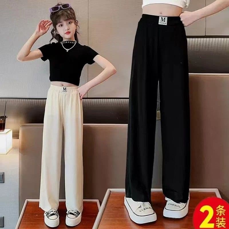Girls' ice silk drapey wide-leg pants, summer children's sports pants, baby thin anti-mosquito pants, medium and large children's summer clothes
