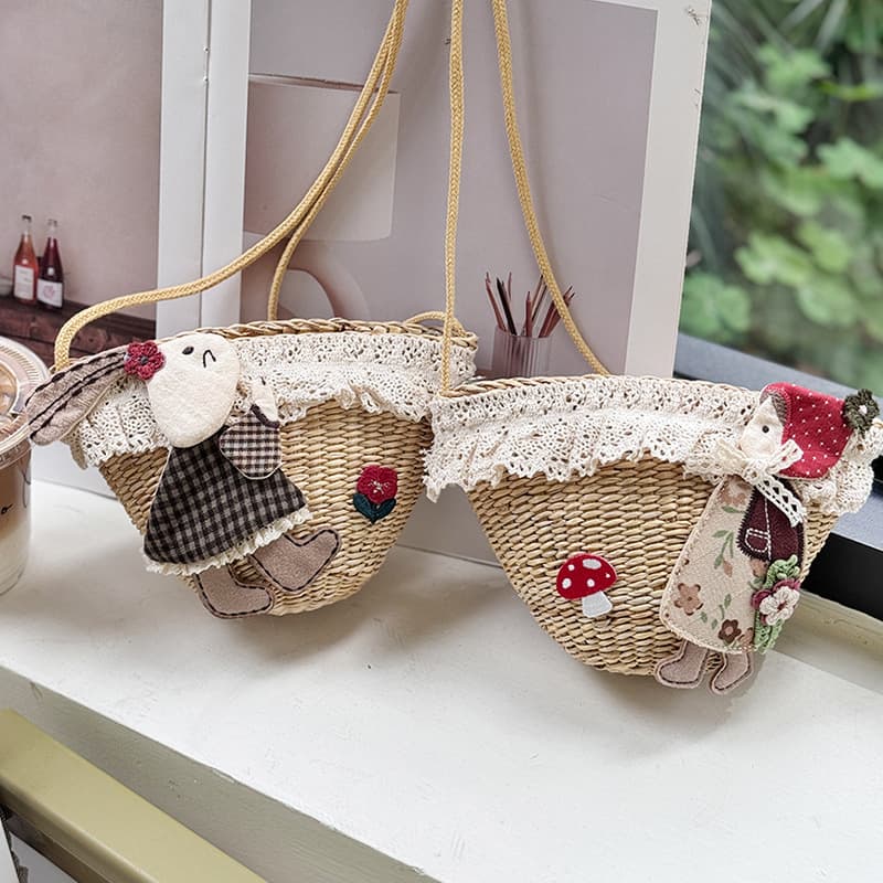 2025 Summer Forest Little Red Riding Hood Cute Woven Bag Beach Outing Crossbody Bag Spring Outing Handwoven Baby Shoulder Bag