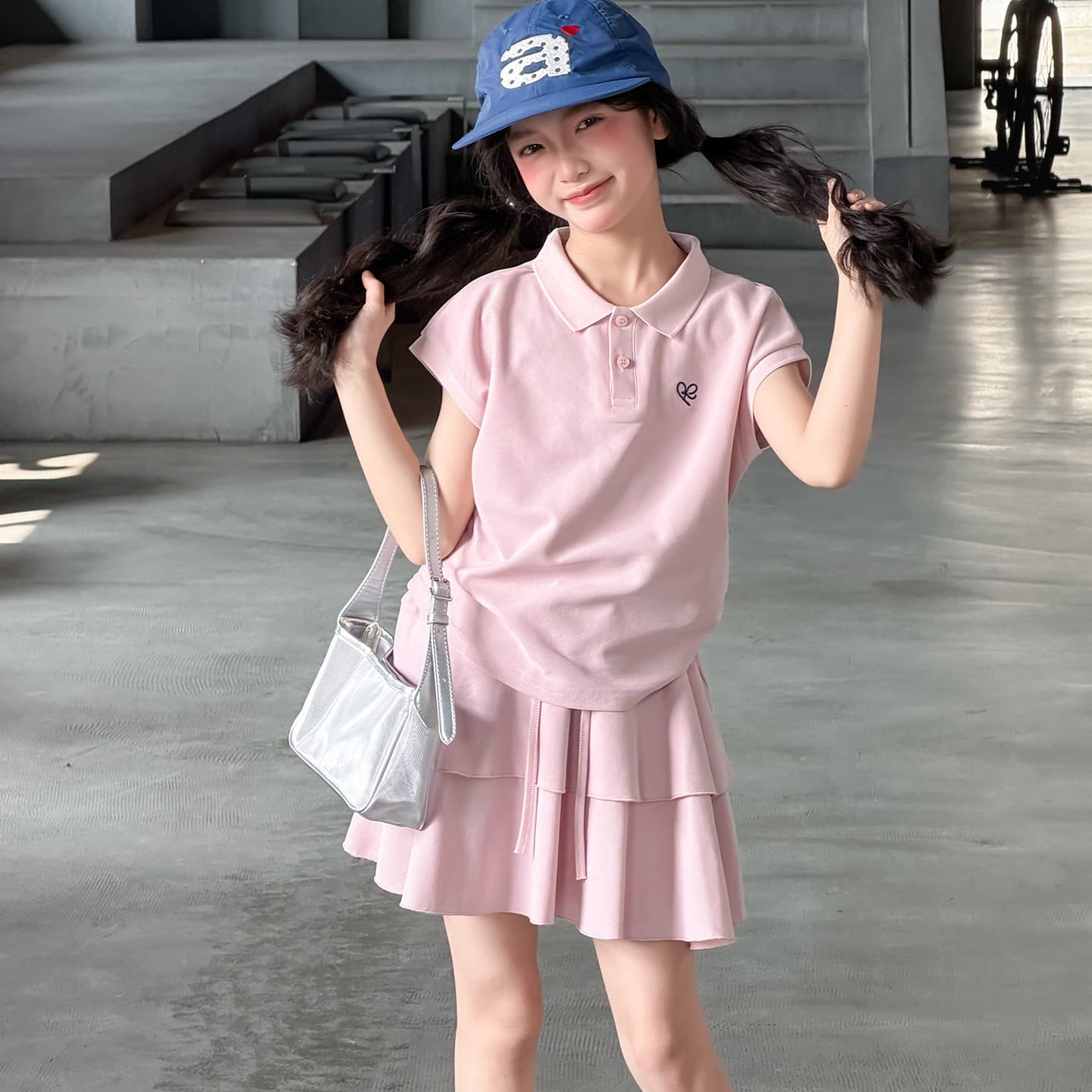 Girls' Summer Outfit 2026 New Stylish Children's Summer Set for Older Girls: Polo Shirt and Skirt Two-Piece Set