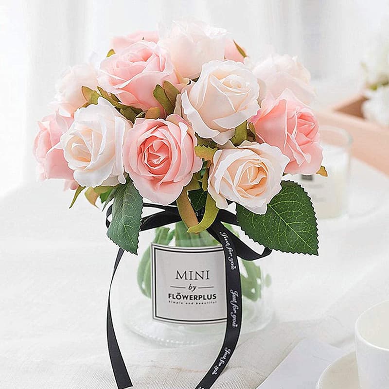 Small Bouquet 12 Artificial Roses For Wedding Photography Props Bride's Handheld Flowers Faux Flower Arrangement