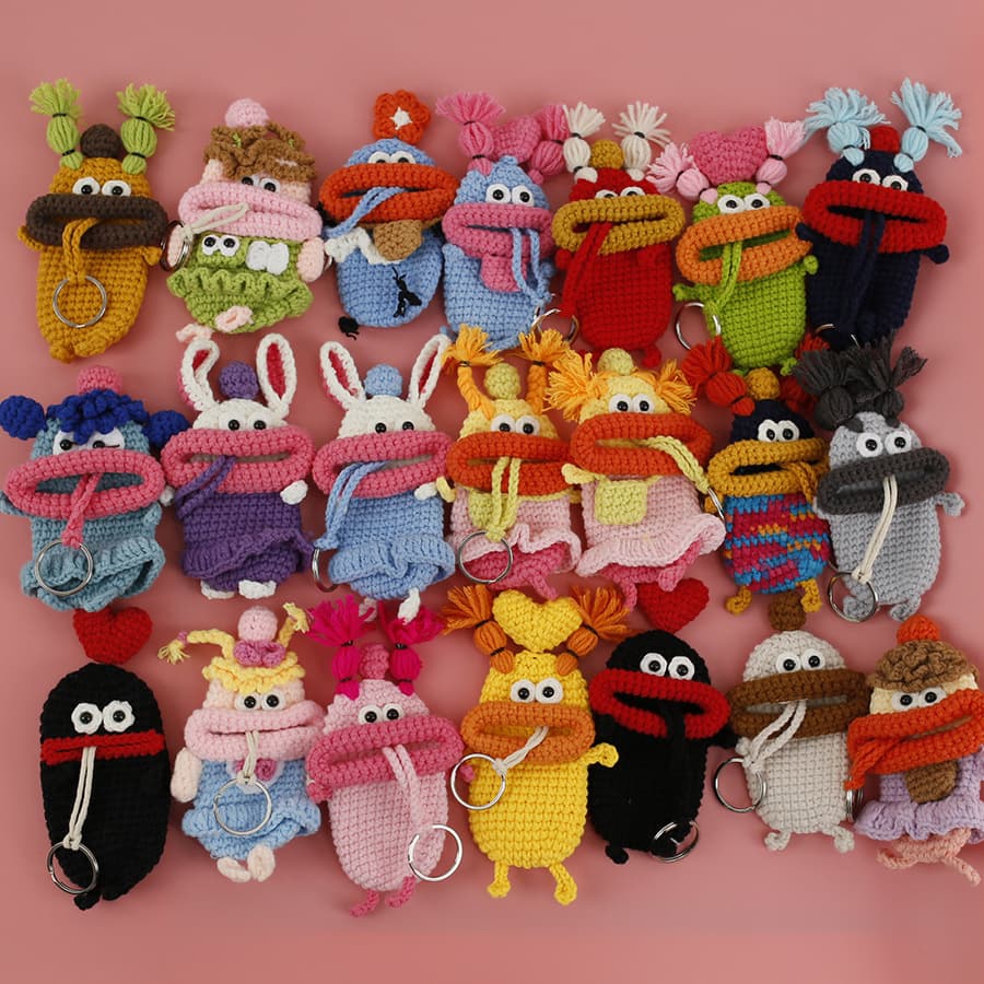 Super Cute Hand-knitted Sausage Lips Key Pouch Girls Ugly-cute Crocheted Key Protector Pull-tab Bag