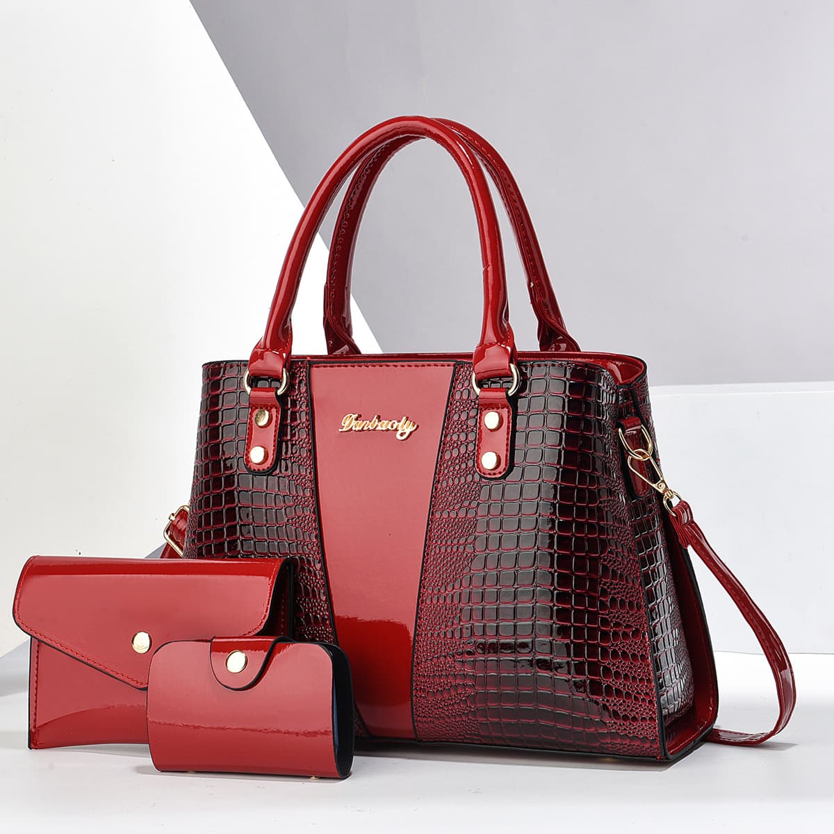 Hot-selling cross-border trade women's bags new crocodile texture tote bag three-piece set handbag women's single shoulder crossbody bag