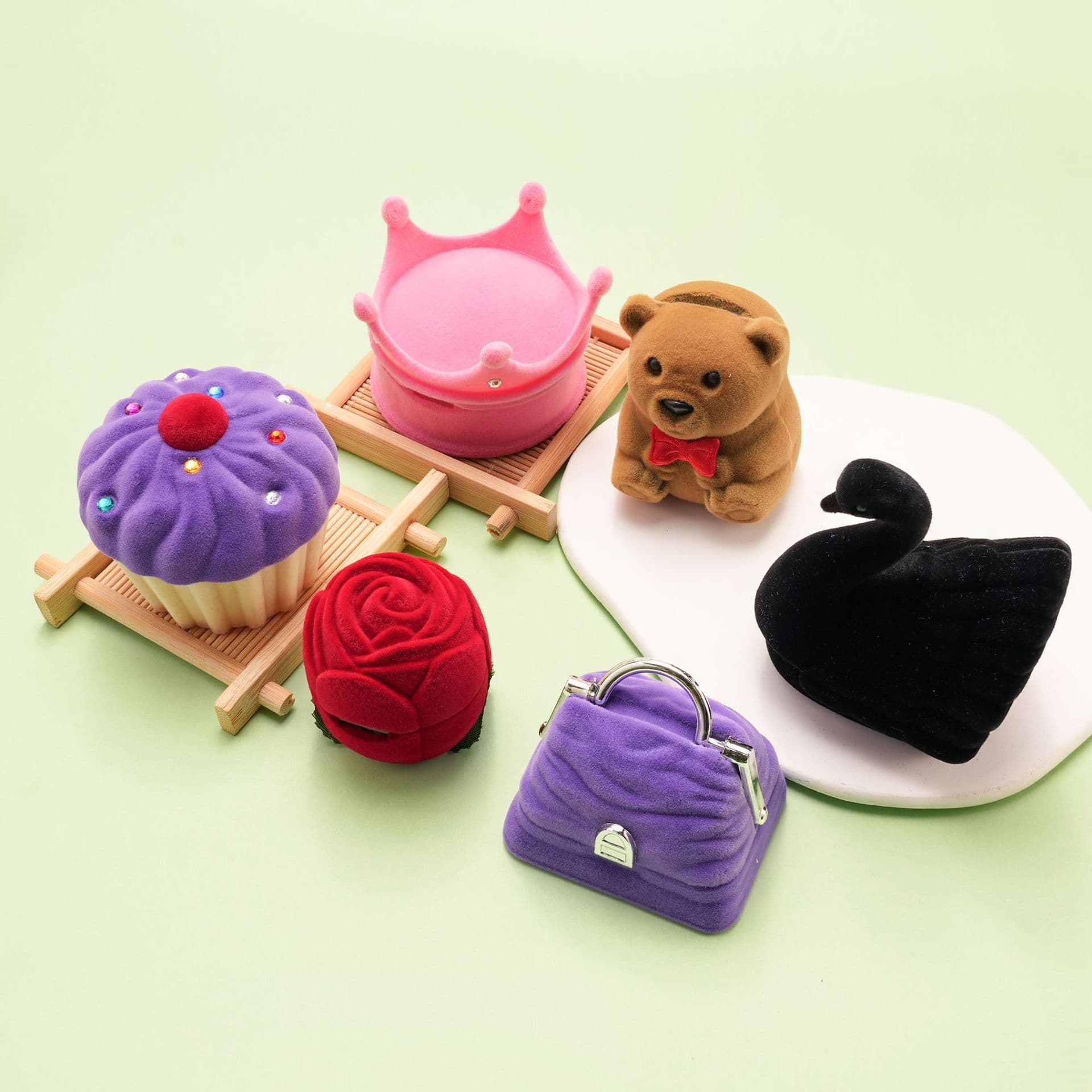 Cartoon Flannel Jewelry Gift Box Earring Box Ring Box Accessory Box Earring Necklace Packaging Box Wholesale Direct Sales