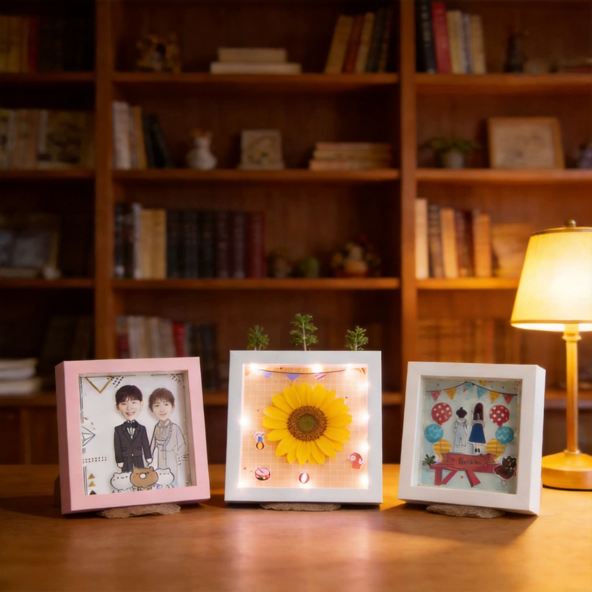 LED lighted resin hollow photo frame square thickened three-dimensional specimen frame luminous night light ornament can be wall hung