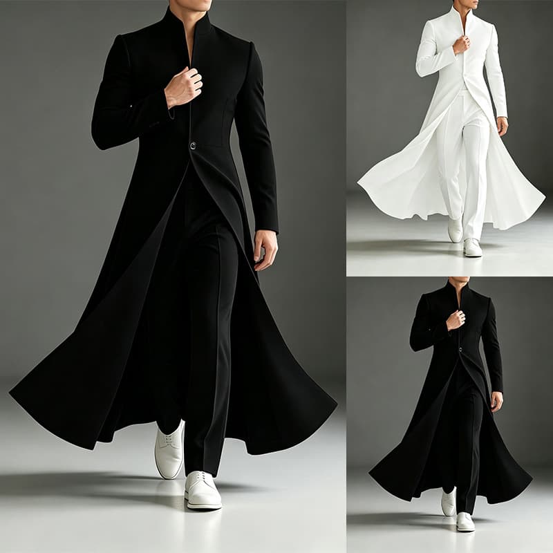 Cross-border Europe and America Men's Stand-up Notch Lapel Long Tailored Waist Single-button A-line Banquet Suit Jacket Wholesale