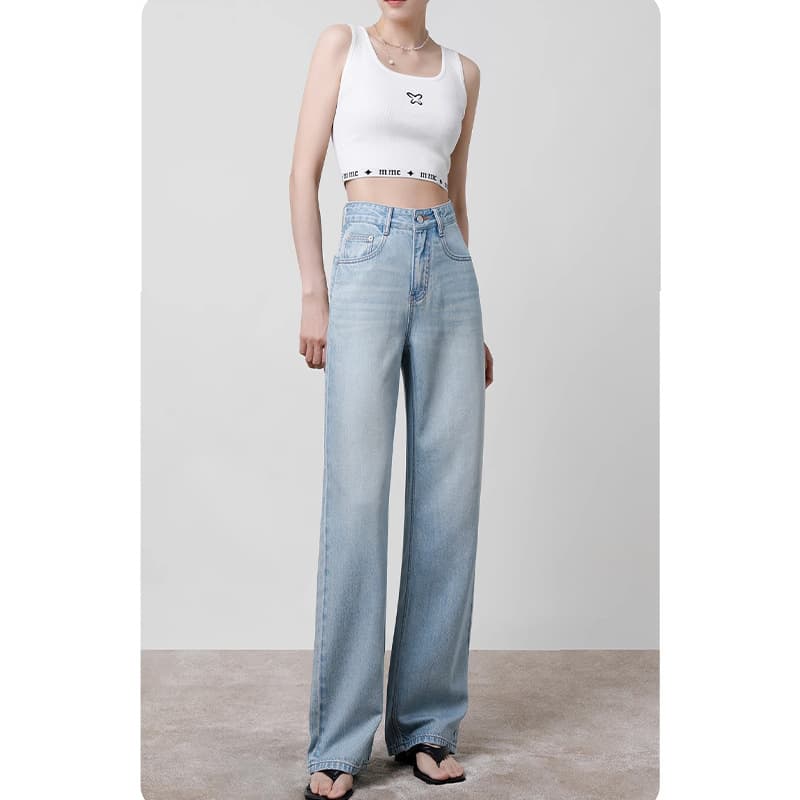 Li Girl Tencel Straight Leg Jeans for Women 2026 Summer Thin High Waist Slimming Petite Ice Silk Wide Leg Pants