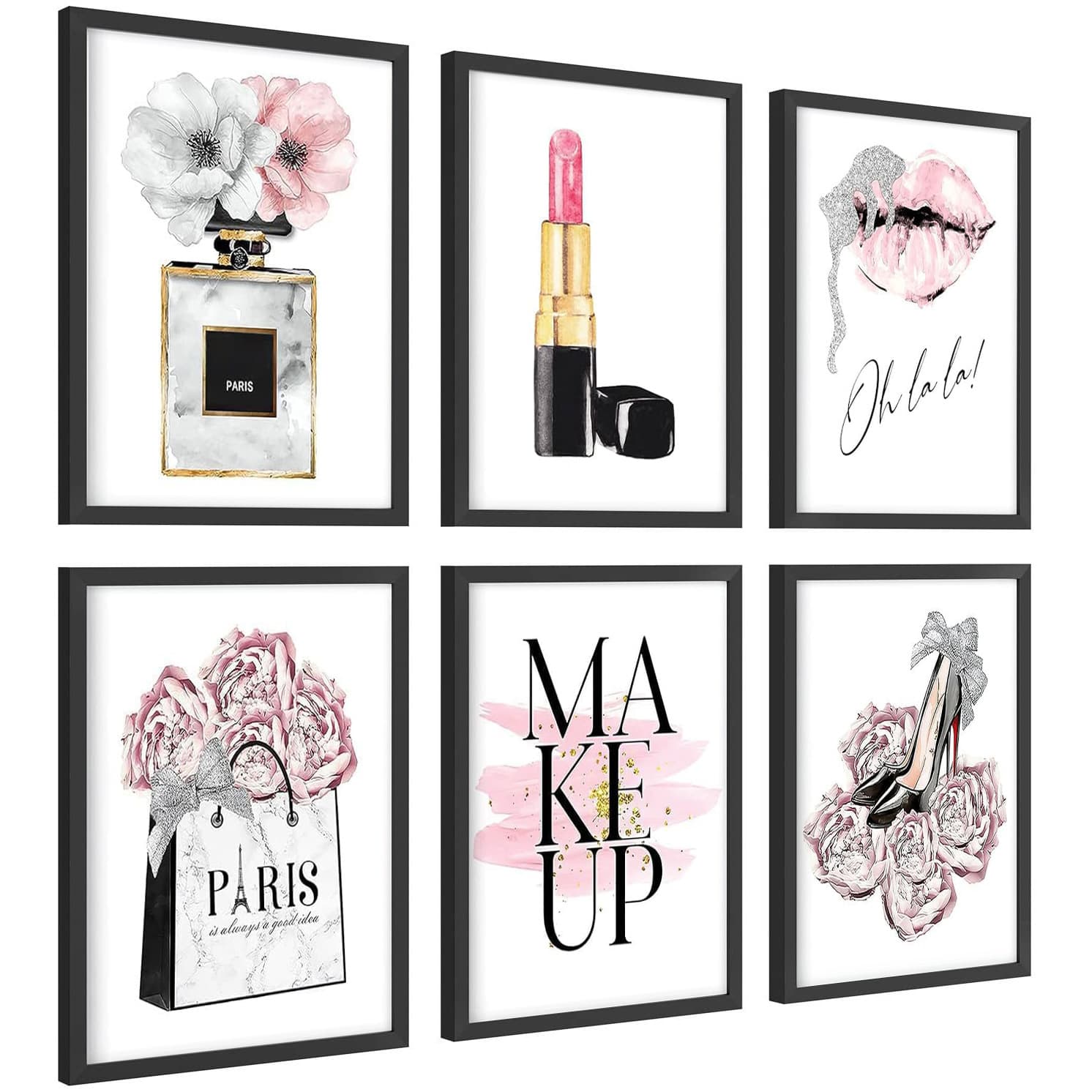 Fashion Woman Poster, Black and Pink High Heels Cosmetics Print, Girl Bedroom Bathroom Decorative Painting