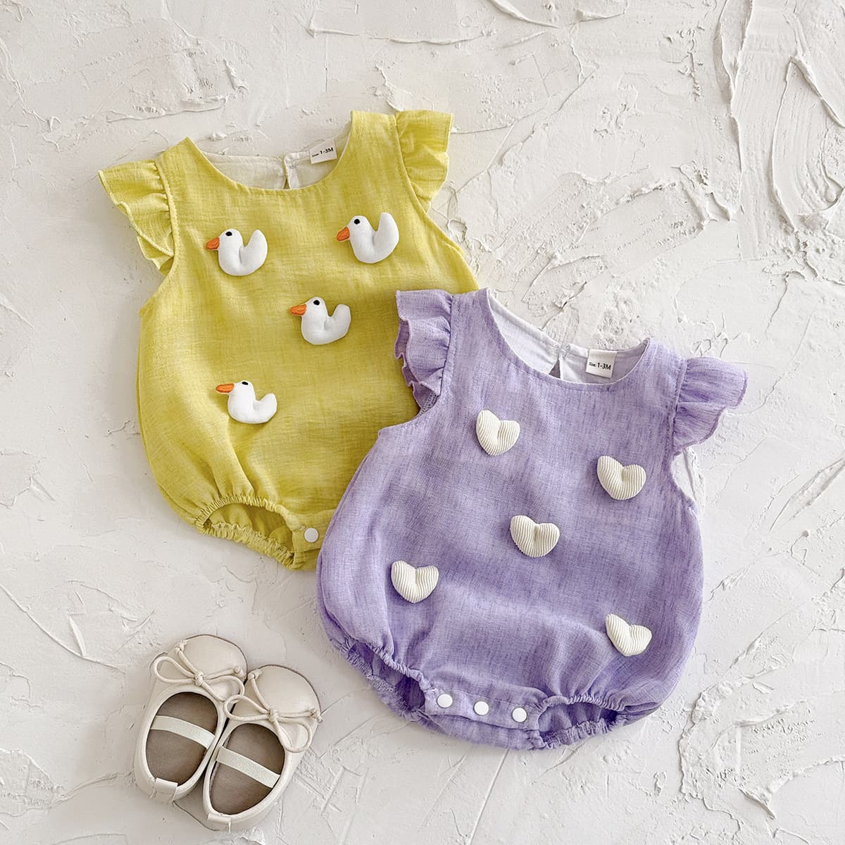 Baby Girl Summer Outfit Infant Flutter Sleeve 3D Duck Heart Bodysuit Lightweight Breathable Girls Romper