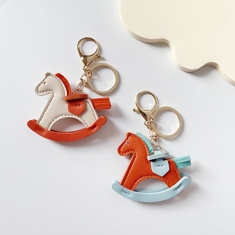 Little Trojan Pendant Creative Cute Pony Bag Pendant Cartoon Leather Rocking Horse Car Keychain Accessories