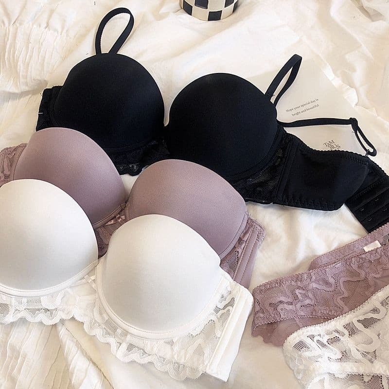 Basic Smooth Seamless Half-Cup Push-Up Bra with Underwire, Detachable Straps, Strapless Bra Set with Lace