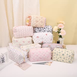 Floral Cosmetic Bag Large Capacity Quilted Cotton Flower Ins Student Pencil Case Portable Makeup Toiletry Organizer