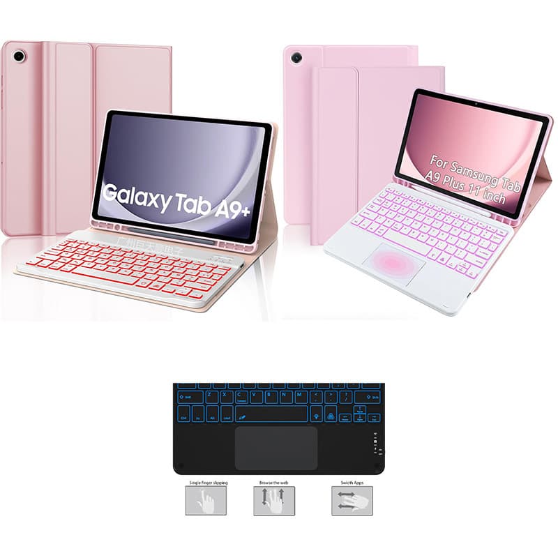 for Samsung Galaxy Tab A9+ Plus Touch Backlit Bluetooth Keyboard Case X210 Tablet Cover 216 Pen Slot Silicone PU