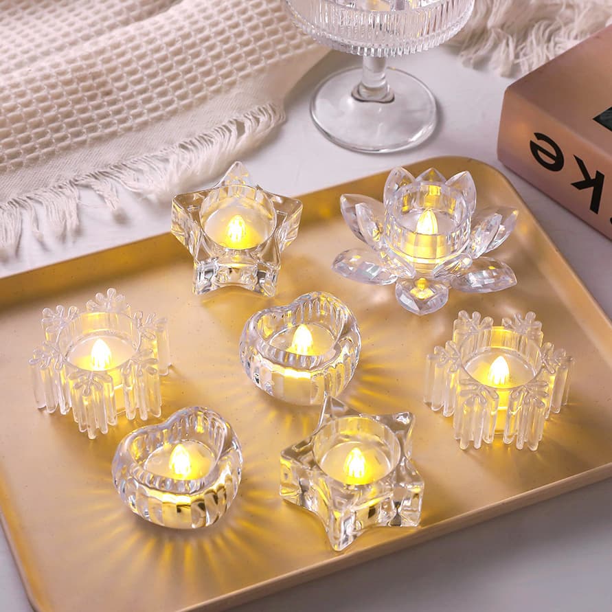 led candle light transparent crystal love five-pointed star snowflake cross-border electronic candle light Christmas desktop decoration