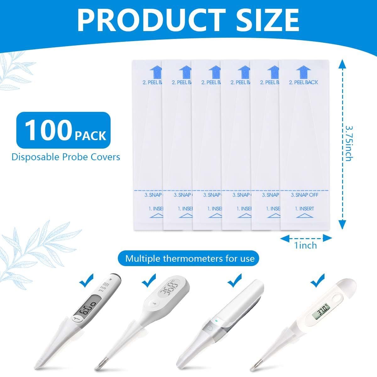 Oral Thermometer Covers 100pcs/Box Disposable Covers for Baby/Child/Adult/Pet Electronic or Mercury Thermometers
