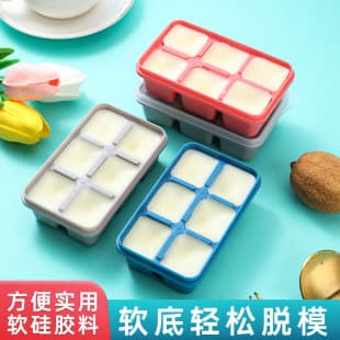 Square Ice Cube Tray 6-Cell Ice Cube Maker with Lid, Creative Home Kitchen Mold, Prevents Odor Transfer