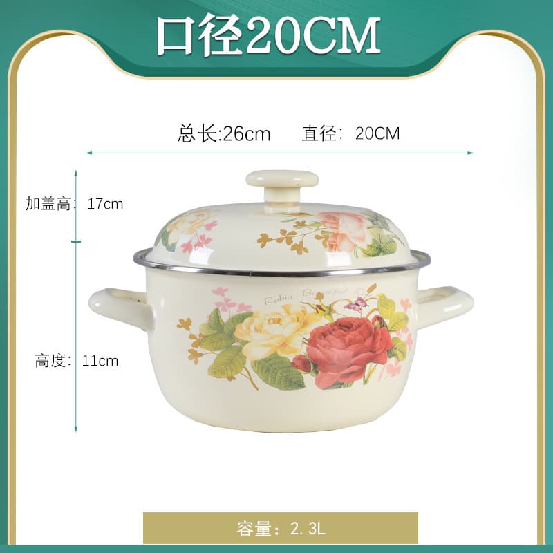 Enamel Double-Handled Soup Pot Vintage Porcelain Enamel Cookware Lard Jar with Lid Soup Noodle Bowl Pork Fat Container Small Pot