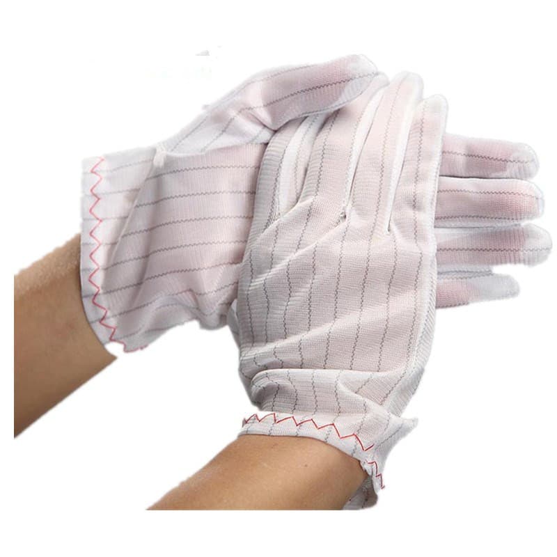 Wholesale Anti-static Dust-Free Gloves, White Edge Dot Coating Stripe Red Edge PU Coated