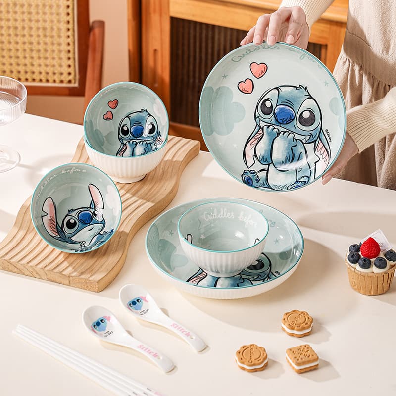 Disney New Cloud Stitch Tableware Set, High Appearance Bowl and Plate Set, Microwave Safe Rice Bowl and Deep Plate