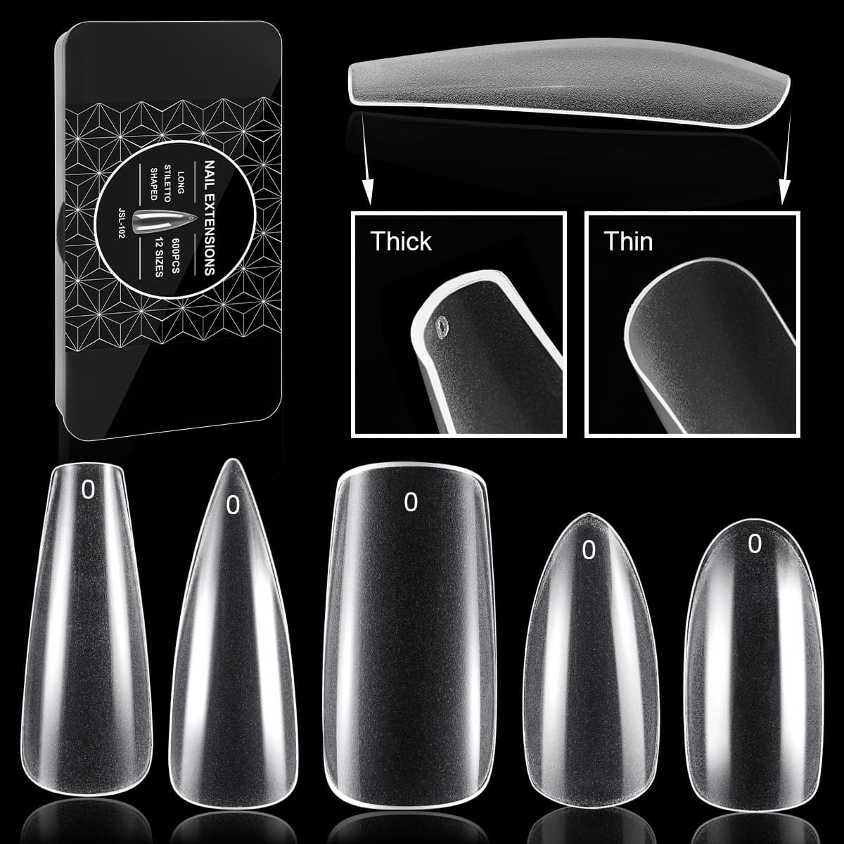 Nail Tips No Filing Needed Matte Transparent Nails 600pcs Black Box False Nails Cross-border Exclusive for Nail Salons