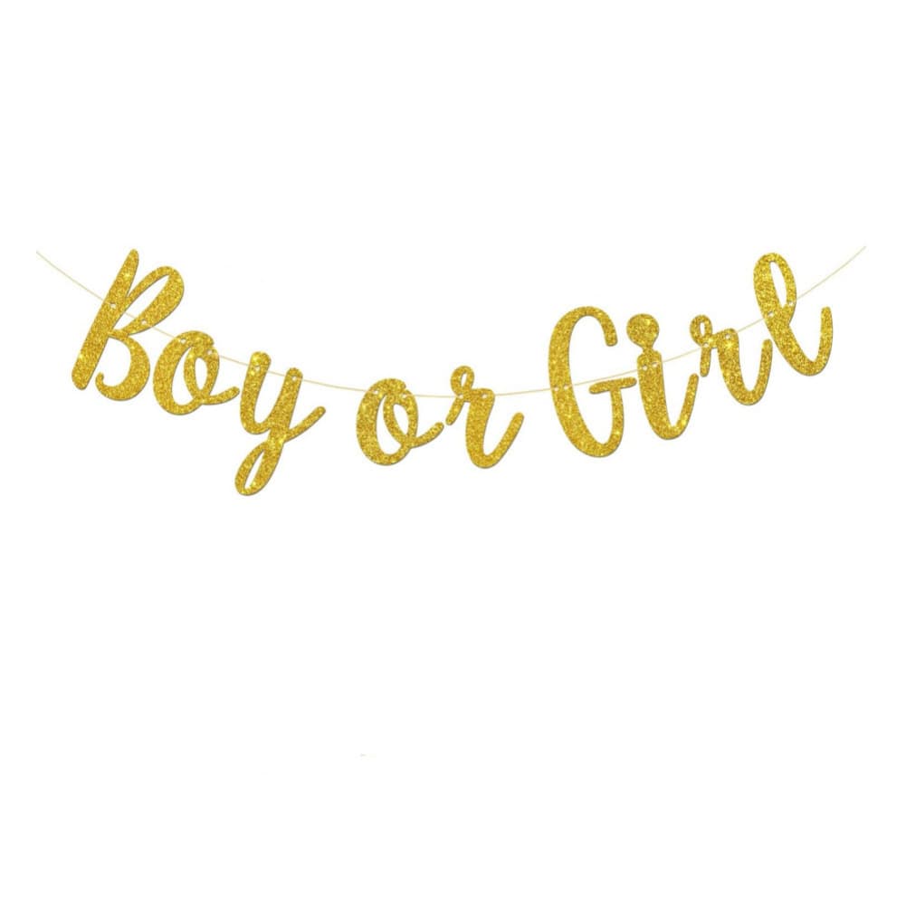 Boy or Girl Sex Reveals Gold Powder Letter Flag Banner Boys Girls Birthday Party Decoration Flower