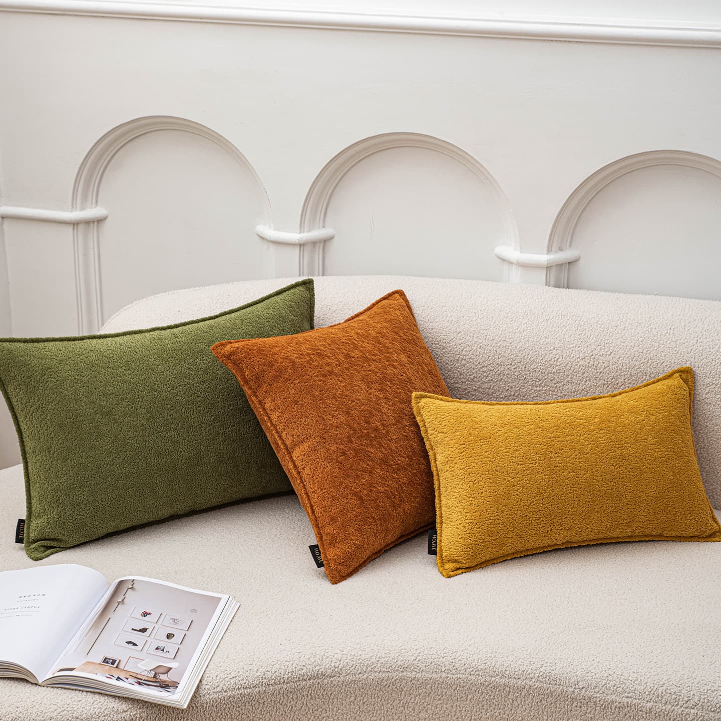 Solid Premium Yellow Throw Pillow Sofa Cushion Cover Lumbar Pillow Back Cushion Cover Green Large Backrest Removable and Washable