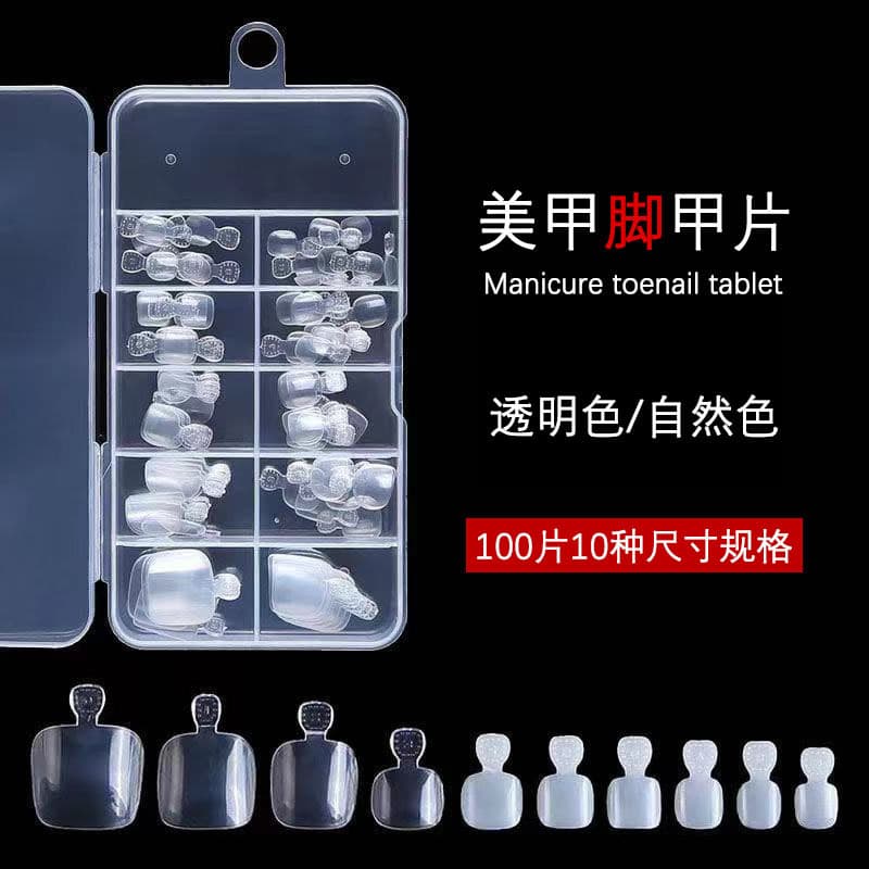 100 pieces of pedicure pieces, fake nails and toenails, fully attached pedicure pieces, manicure pieces, natural color and transparent color for manicure