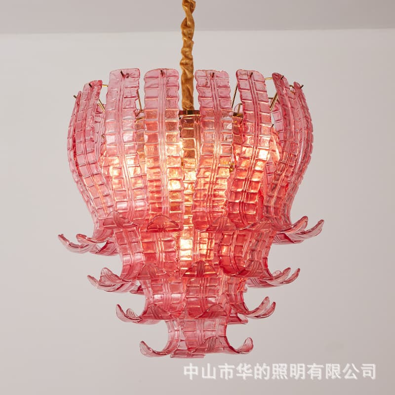 Italian Vintage Murano Glass Chandelier French Retro Rose Glass Villa Living Room Duplex Restaurant