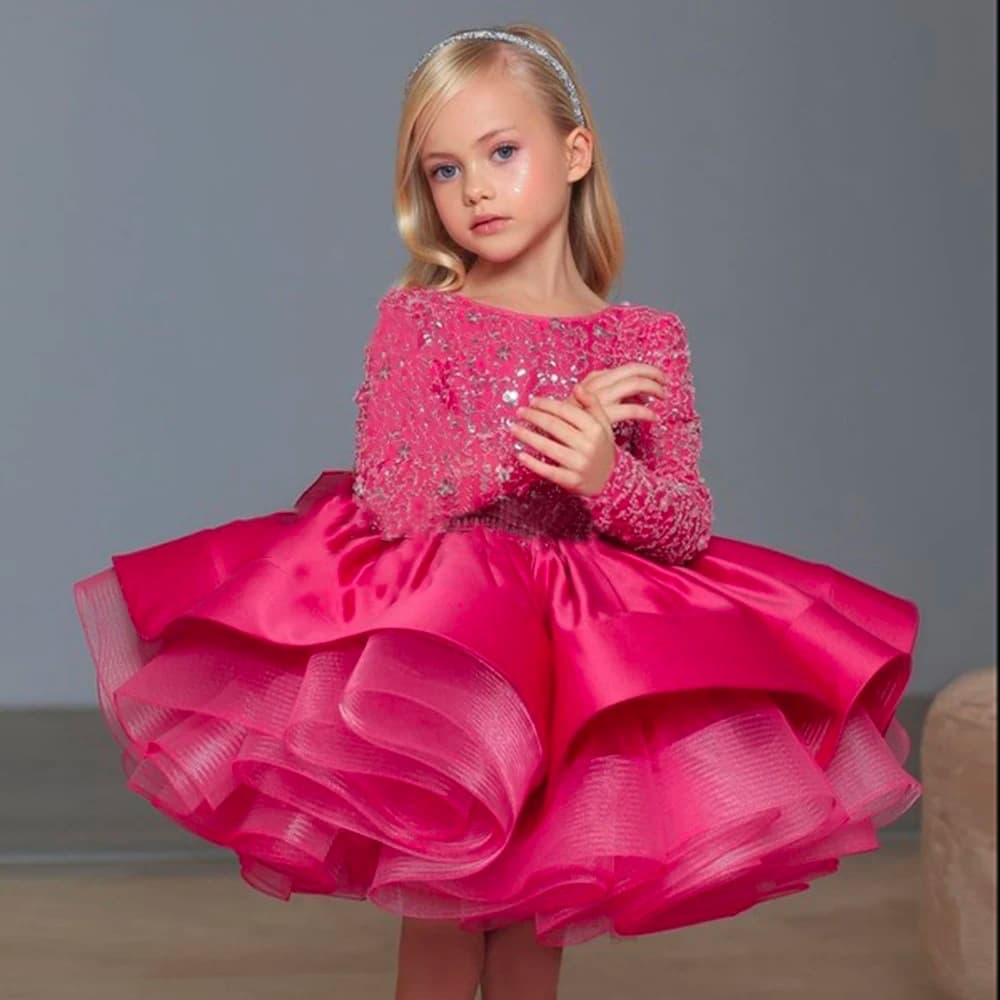 Children's dress flower girl cross-border little girl bead embroidery birthday party princess dress host piano Amazon short