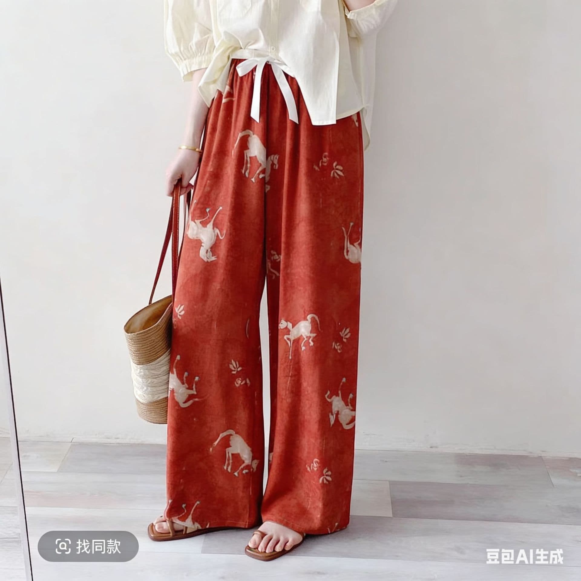 Cotton Silk Wide-Leg Pants for Women, Spring Summer Rayon Pajama Pants, Plus Size, High-Waist, Slimming, Suitable for Outings, Live Streaming