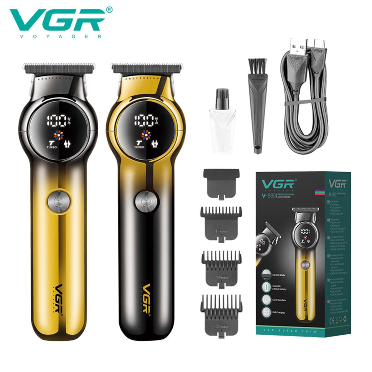 VGR989 Cross-Border New Gradient Electric Hair Clipper Home Men's Digital Display Electric Hair Clippers Shaving Head Oil Head Clippers