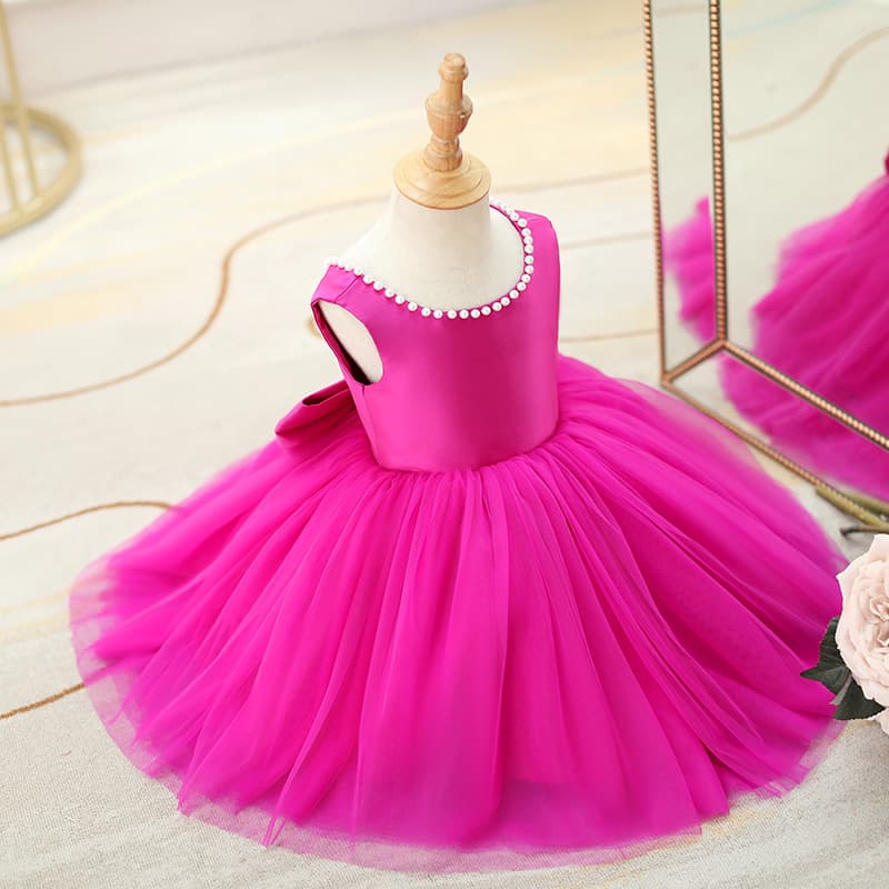 Girl's Dress Pink Flower Girl's Wedding Piano Birthday Year One Dress Little Girl's Show Performance Children's Princess Dress