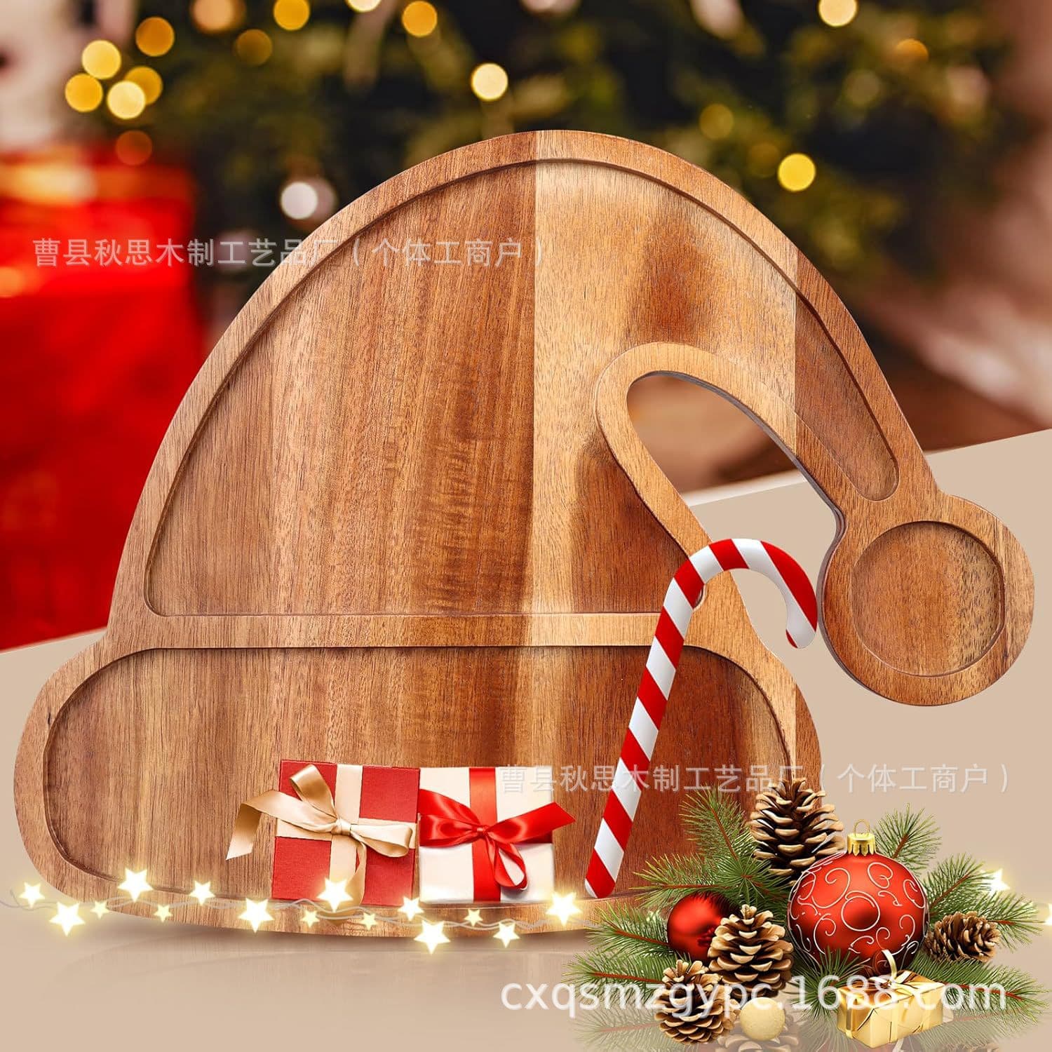 Bamboo wood tray Christmas acacia wood tray Christmas hat tray Christmas decoration tray dessert storage tray