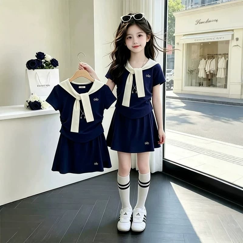 Girls Summer Set Kids Toddler Skirt Pants Cape Short Sleeve Top Korean Casual Versatile Two-Piece Outfit