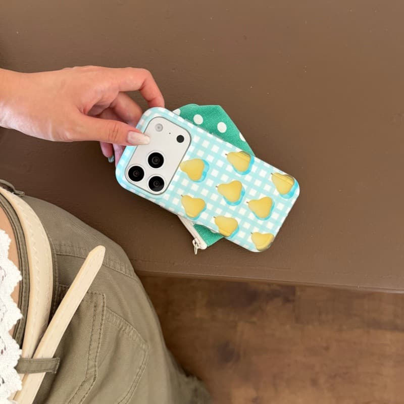 Blue plaid fruit pear apple 17Promax mobile phone case suitable for 16Promax double layer 15pro/17pro