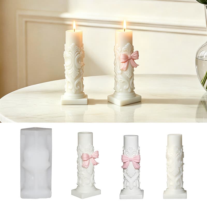 Cross-Border European-Style Roman Column Palace Relief Pattern Bowknot Column Candle Ornament Aromatherapy Gypsum Silicone Mold