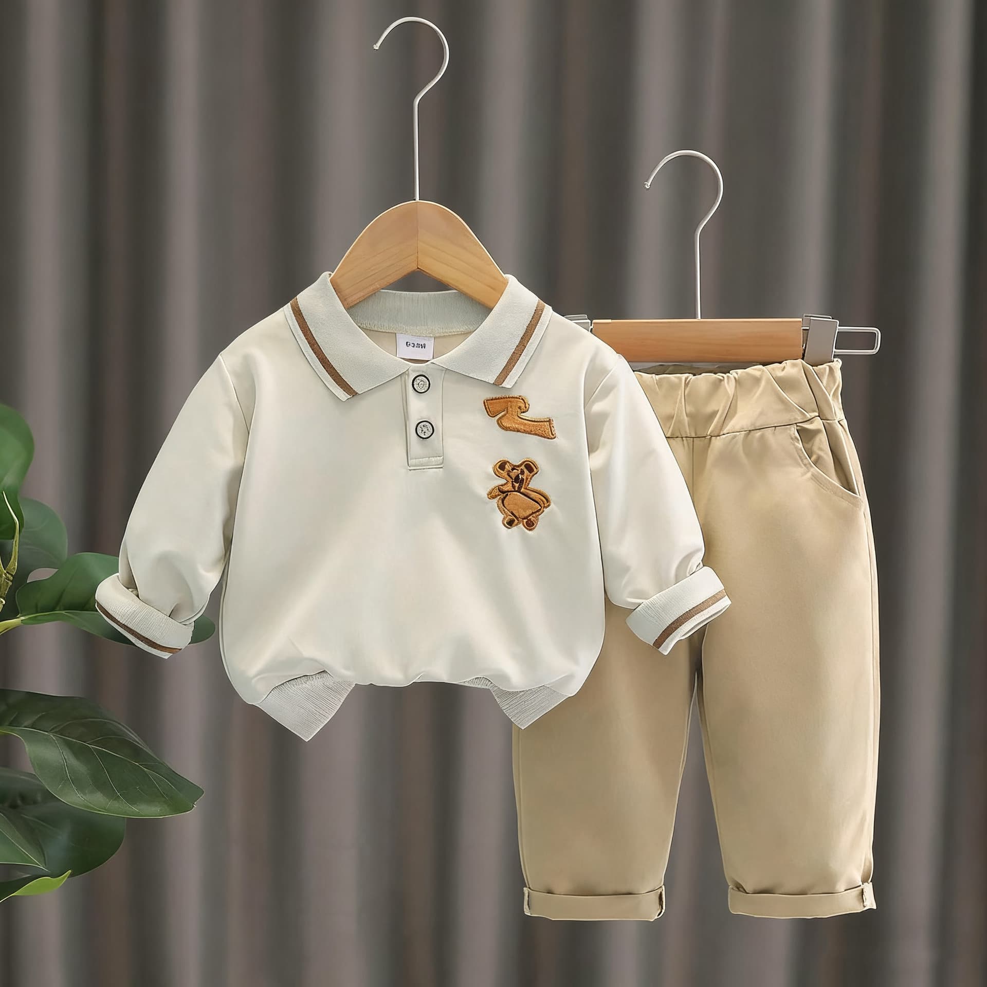 Baby Boys Clothes 0-3Y Spring Autumn Long Sleeve Embroidered Bear Polo Shirt + Pants In Stock