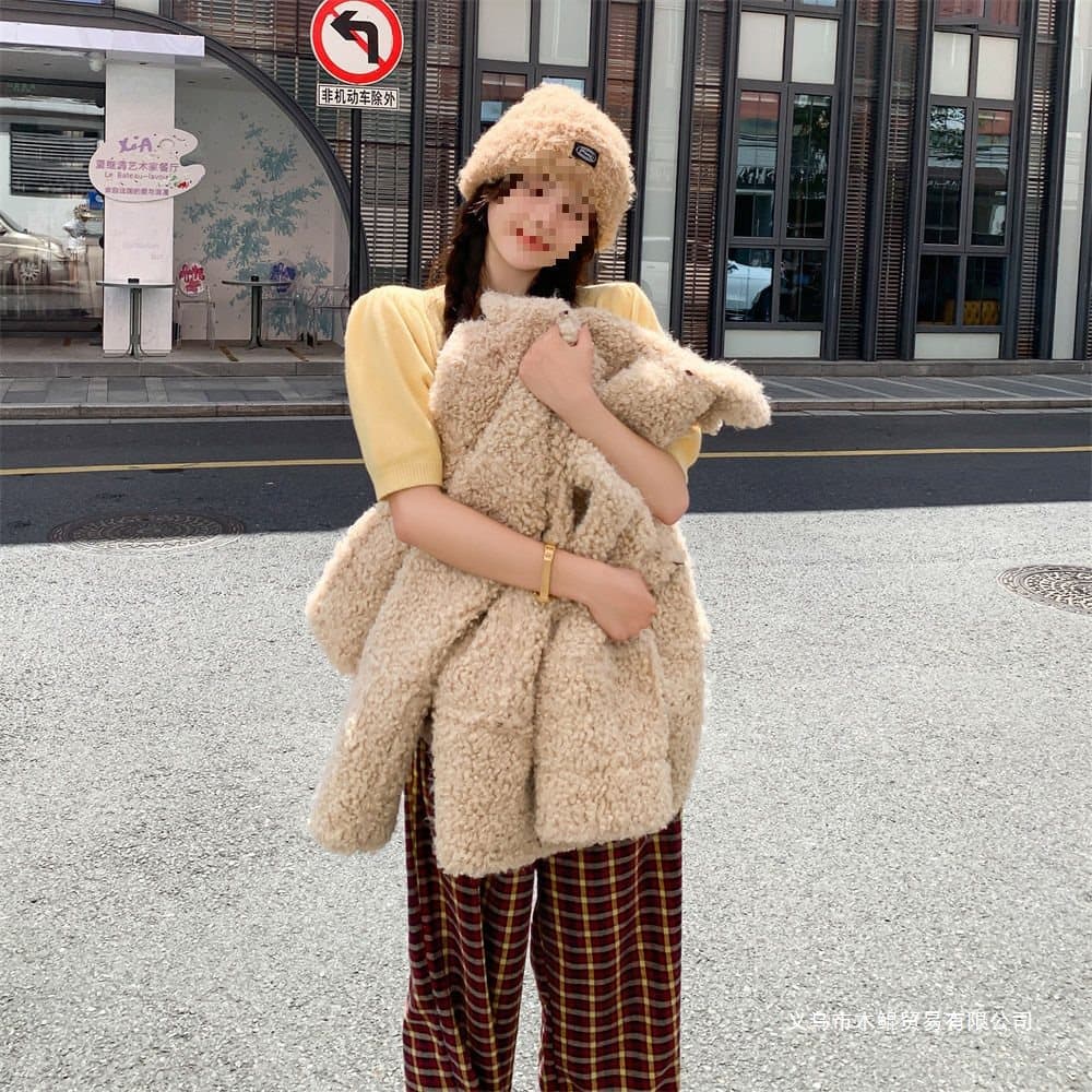 2025 New Style Angora Red Fur-Lined Street Style Niche Korean Suede Shearling Coat Dopamine