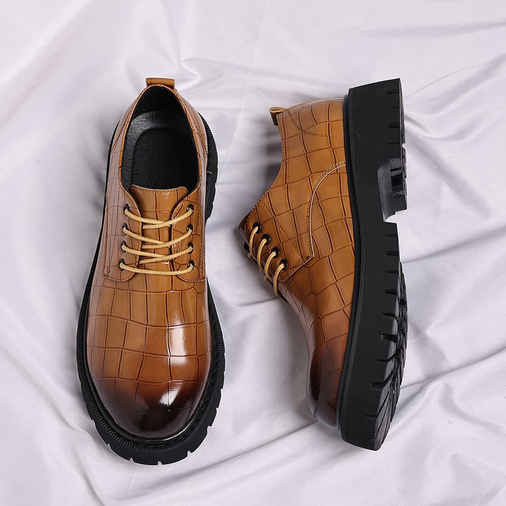 Men's Leather Shoes Thick Sole Height Increase British Wedding Groom Suit Shoes Spring Autumn Leather Shoes Fashion Large Size Casual Shoes