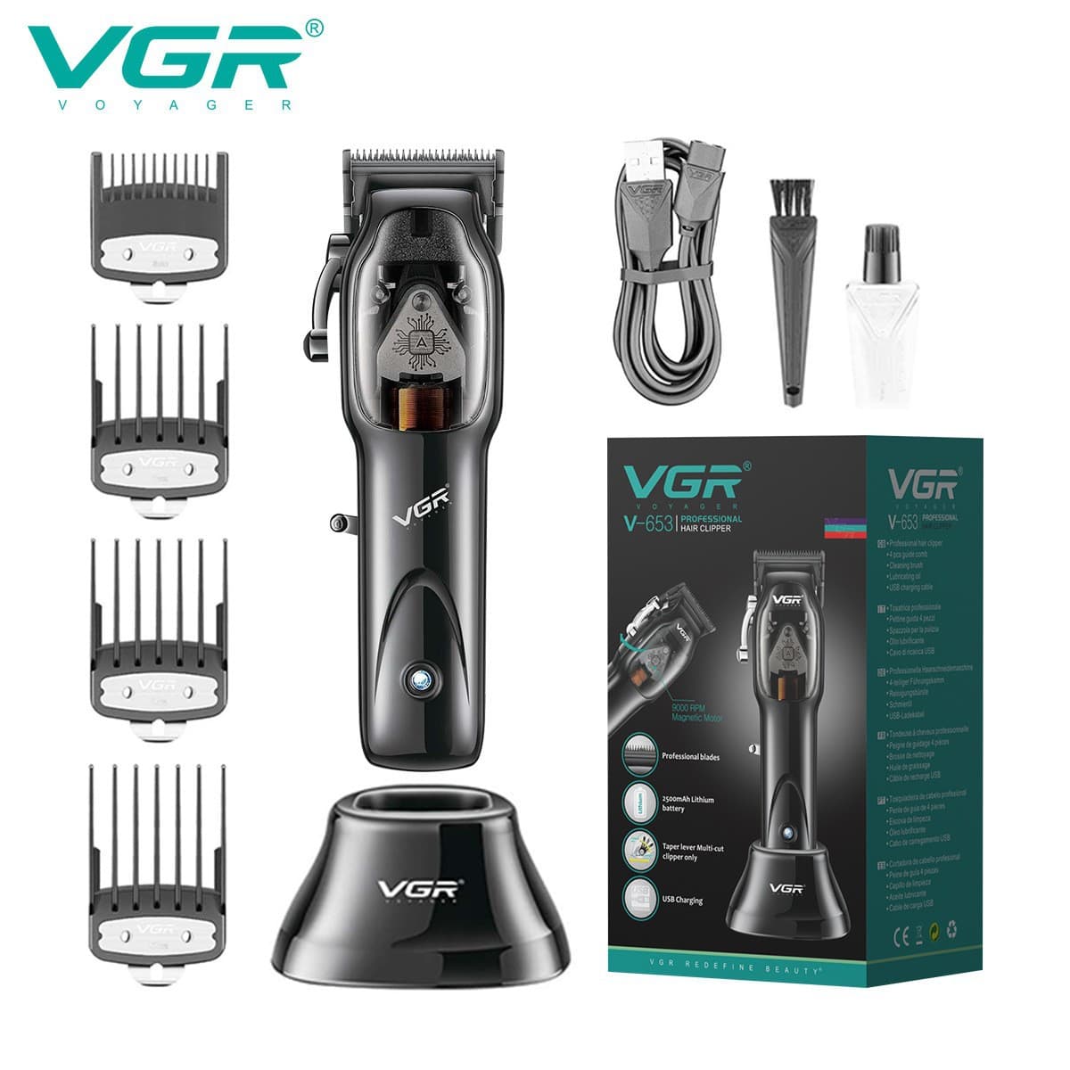 VGR653 New Cross-Border High-Power Electric Hair Clipper Base Charging Barber Trimmer Professional Salon Hair Clipper