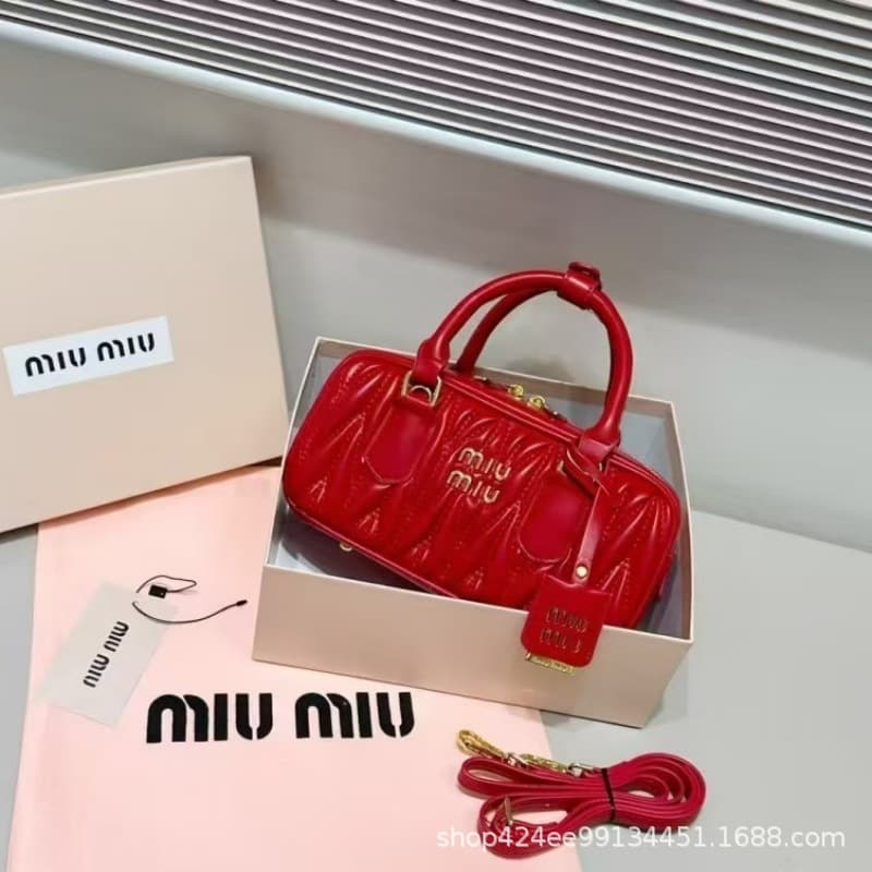 miu New Pleated Bowling Women's Bag Fashion Square Bag Crossbody Boston Shoulder Handbag Crossbody Small Square Bag