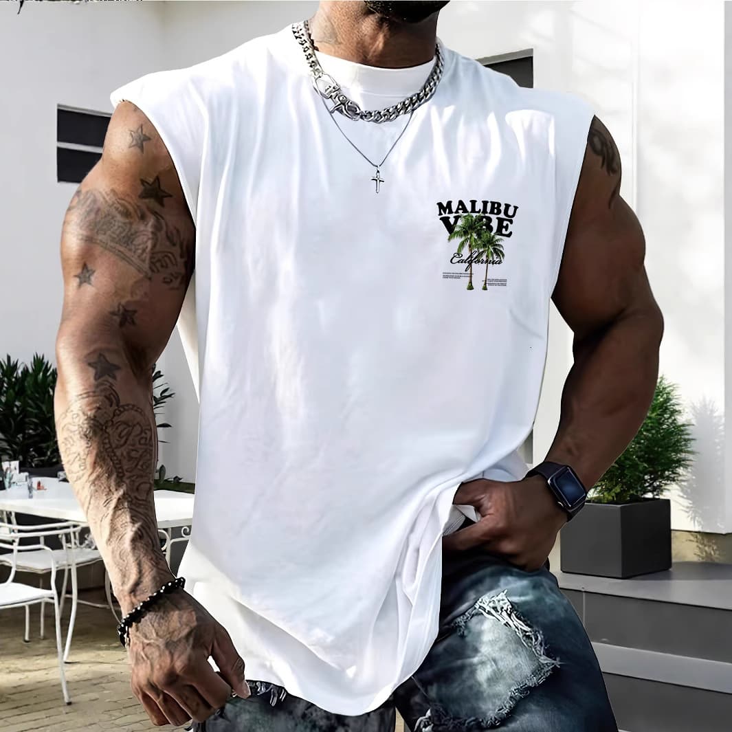 Cross-border foreign trade men's letter printed vest sports fitness sleeveless bottoming shirt can be worn outside summer trend