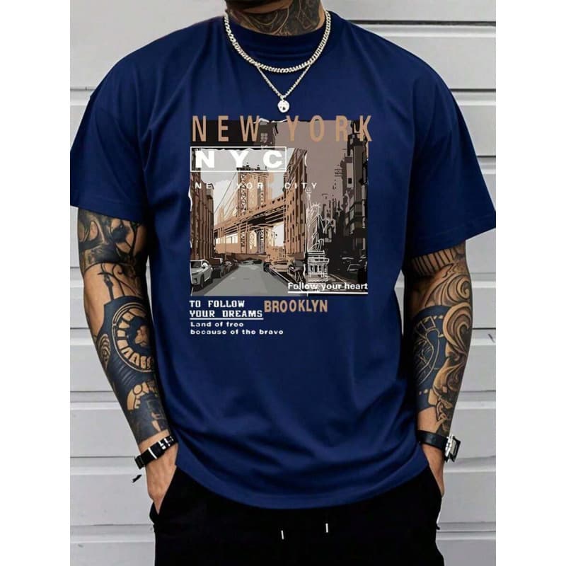 Cross-border Exclusive Pure Cotton Men's Casual Streetwear, New York Brooklyn